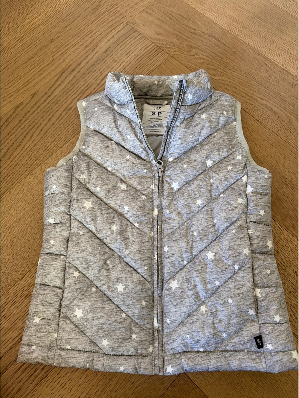 Gap Kids ColdControl Puffer Vest Size S Gray White Stars Water Resistant